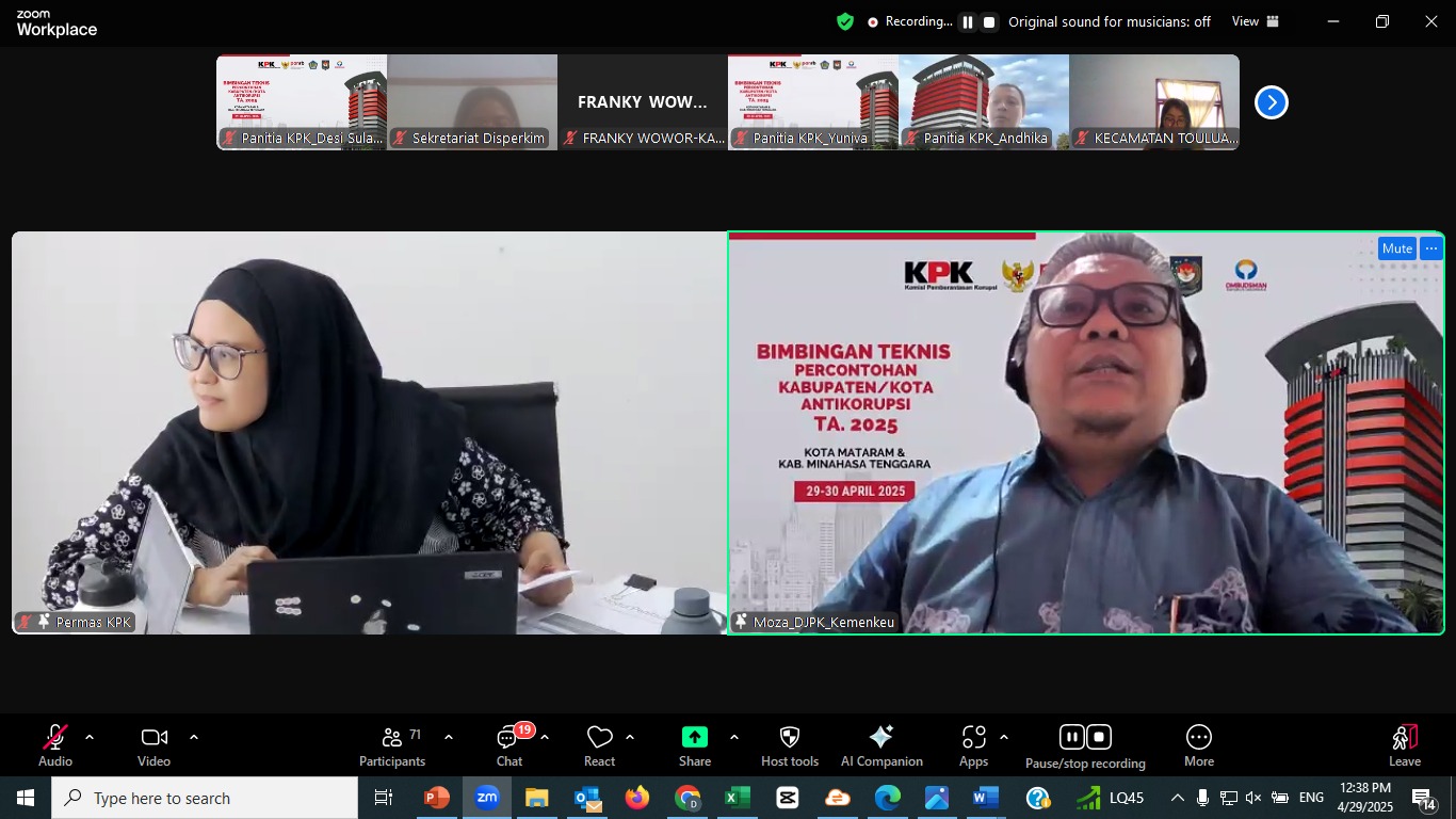 Bimbingan Teknis Kabupaten/Kota Antikorupsi tahun 2025 Kota Mataram dan Kabupaten Minahasa Tenggara