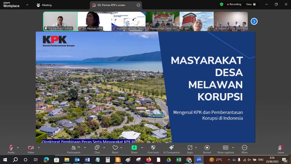 Bimtek Perluasan Percontohan Desa Antikorupsi Provinsi Banten tanggal 25 Juni 2025
